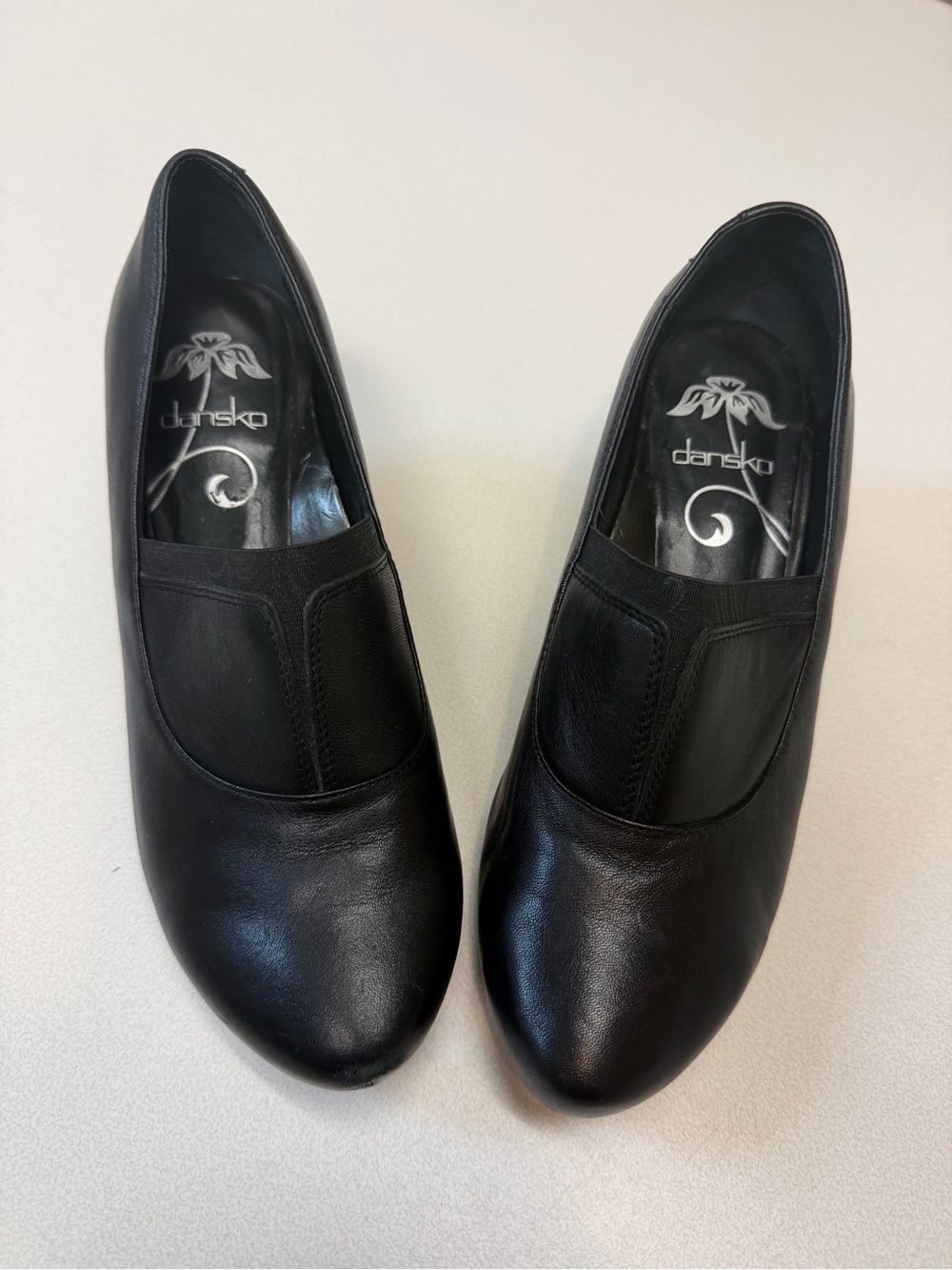 Dansko Black Leather Slip-On Heels